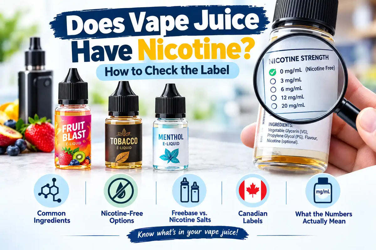 Vape juice bottles showing nicotine strength labels and a nicotine-free 0 mg option