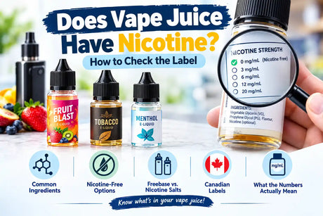 Vape juice bottles showing nicotine strength labels and a nicotine-free 0 mg option