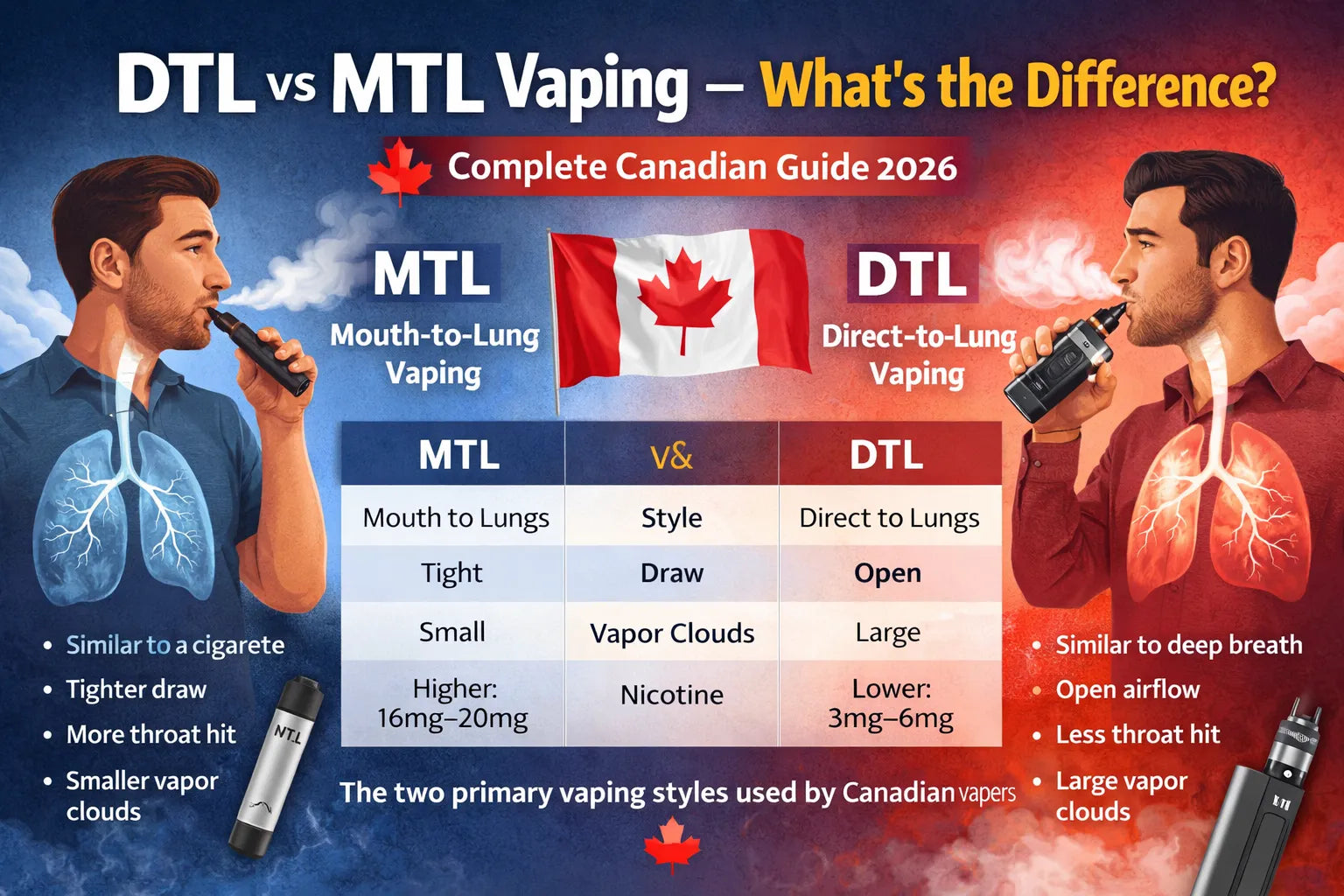 DTL vs MTL Vaping — What's the Difference? Complete Canadian Guide 2026