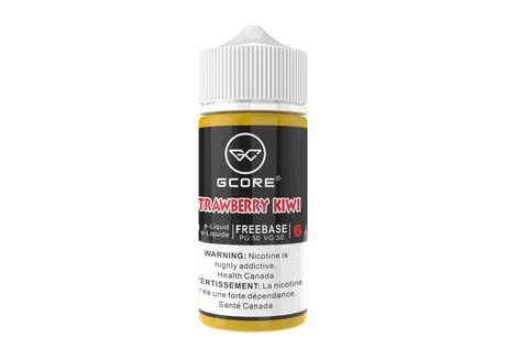GCORE Freebase Vape Juices available in 60mL and 100mL bottles with 50/50 PG/VG ratio and 3mg or 6mg nicotine strength.
