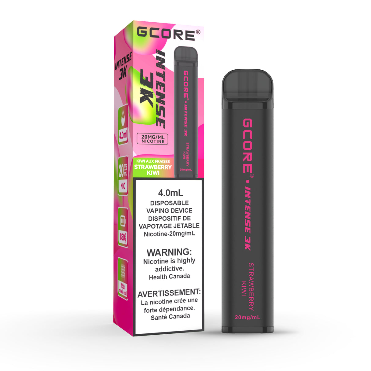 Strawberry Kiwi GCORE INTENSE 3K Disposable Vape 3000 Puffs 20mg/mL