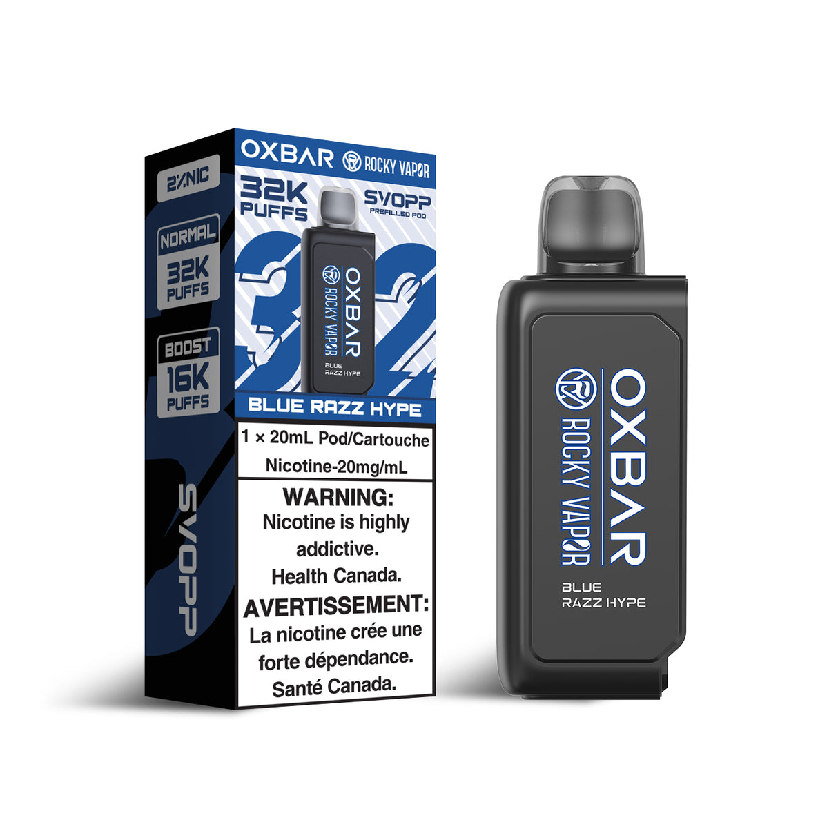 Oxbar Svopp Rocky Vapor 32K Pod - Blue Razz Hype Flavor - 20ml, 20mg/ml Nicotine