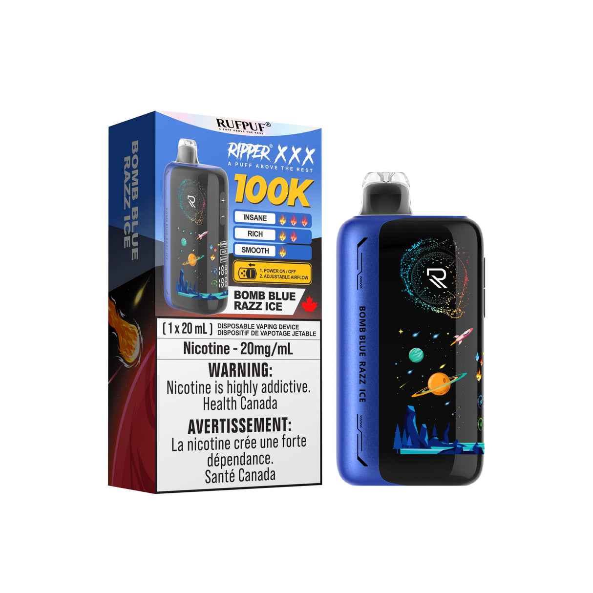 Bomb Blue Razz Ice Ripper XXX 100k Disposable Vape