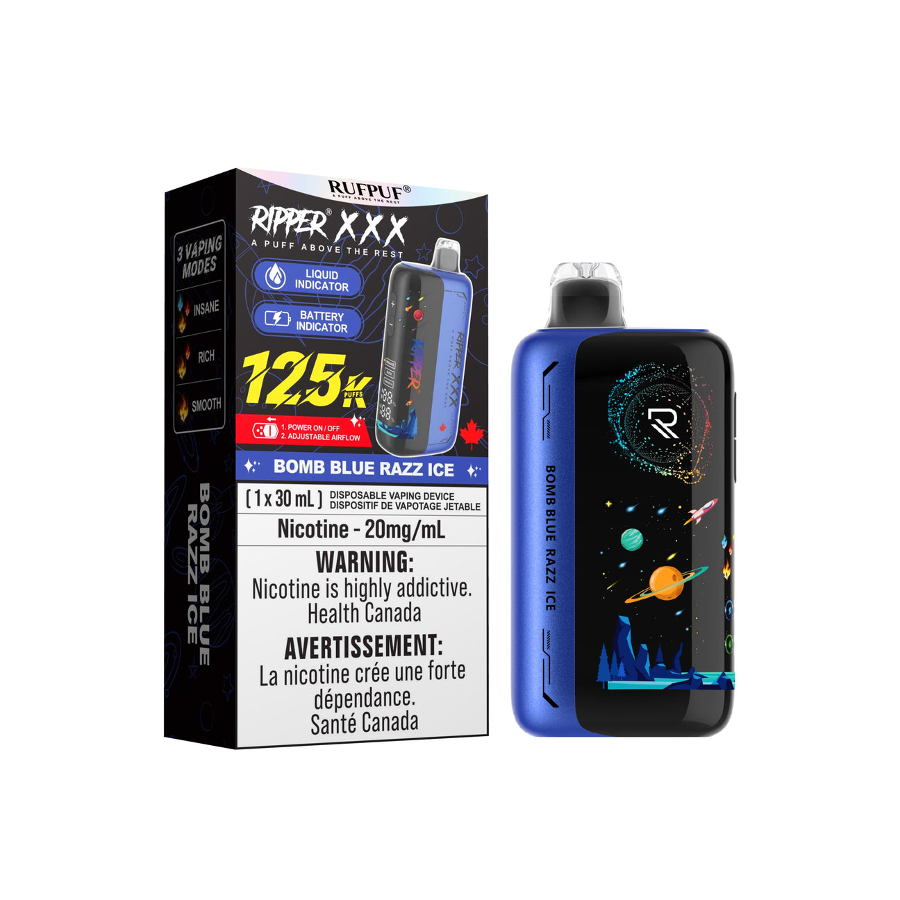 Bomb Blue Razz Ice 125K Ripper XXX disposable vape – blue raspberry ice flavour – 125,000 puffs