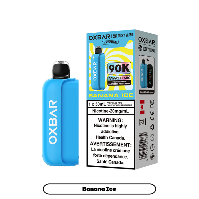 Rocky Vapor Oxbar Maglink Prefilled Pods 90K Banana Ice prefilled pod with 90000 puffs and dual mesh coil in Canada