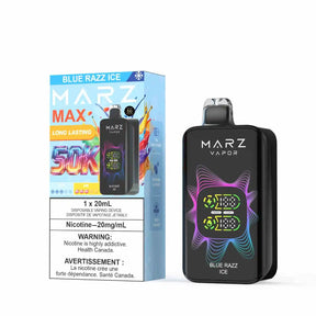 Blue Razz Ice MARZ Max 50K Disposable Vape featuring tangy blue raspberry flavour with an icy finish