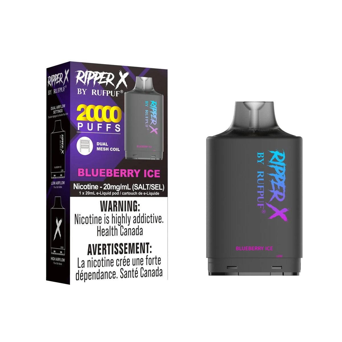 Vapes Ripper Pods Ripper X Pod 20k - Blueberry Ice - 20000 Puff by RufPuf – Quality Vapes