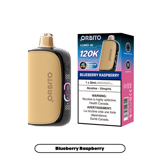 ORBITO LUMO-AI 120K Disposable Vape Blueberry Raspberry disposable vape with 120,000 puffs and Smart AI Chip in Canada
