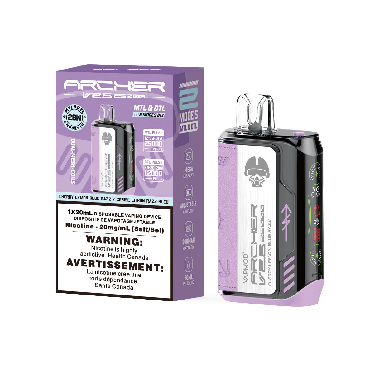 VAPMOD ARCHER VAPE 25K DISPOSABLE V2.5 - Cherry Lemon Blue Razz