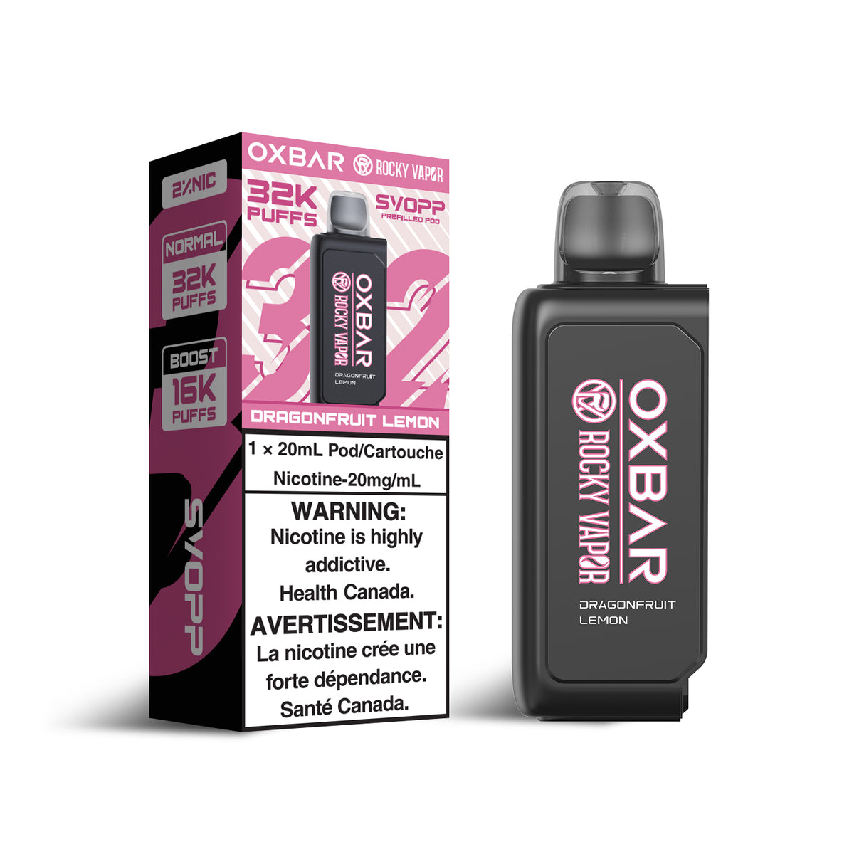 Oxbar Svopp Rocky Vapor 32K Pod - Dragonfruit Lemon Flavor - 20ml, 20mg/ml Nicotine