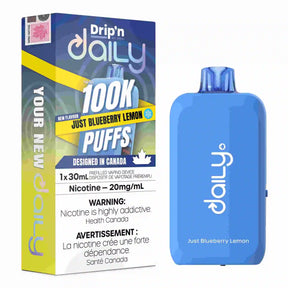 Just Blueberry Lemon Drip’n Daily 30mL Disposable Vape with 100,000 puffs and 20mg nicotine
