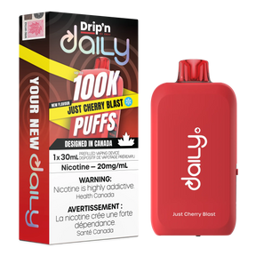 Just Cherry Blast Drip’n Daily 30mL Disposable Vape with cherry flavour and 100,000 puffs