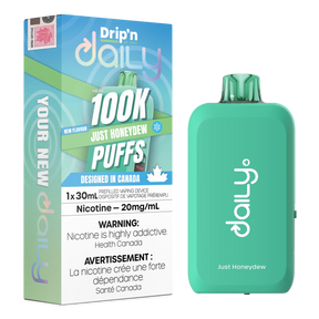 Just Honeydew Drip’n Daily 30mL Disposable Vape with honeydew flavour and 100,000 puffs