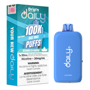 Drip’n Daily 30mL Disposable Just Mint disposable vape with 100,000 puffs and Eco Boost modes in Canada
