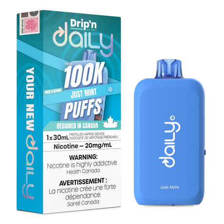 Drip’n Daily 30mL Disposable Just Mint disposable vape with 100,000 puffs and Eco Boost modes in Canada