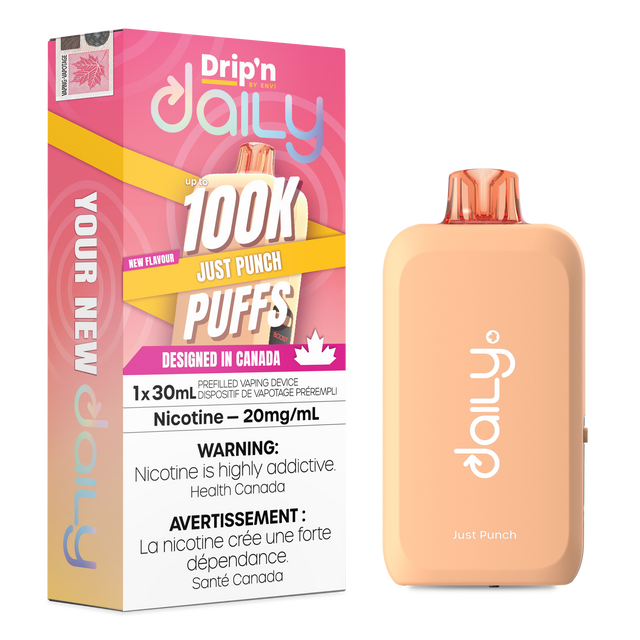 Drip’n Daily 30mL Disposable Just Punch disposable vape with 100,000 puffs and Eco Boost modes in Canada