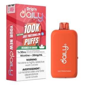 Drip’n Daily 30mL Disposable Just Watermelon disposable vape with 100,000 puffs and Eco Boost modes in Canada