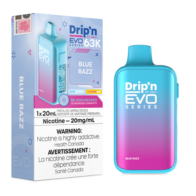 Drip’n by Envi EVO 63,000 puffs disposable vape BlueRazz- 20mL E-liquid - Nicotine Strength 20mg/mL 