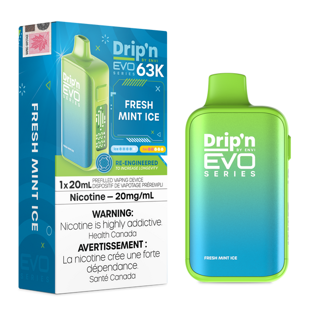 Drip’n by Envi EVO 63,000 puffs disposable vape Fresh Mint Ice- 20mL E-liquid - Nicotine Strength 20mg/mL