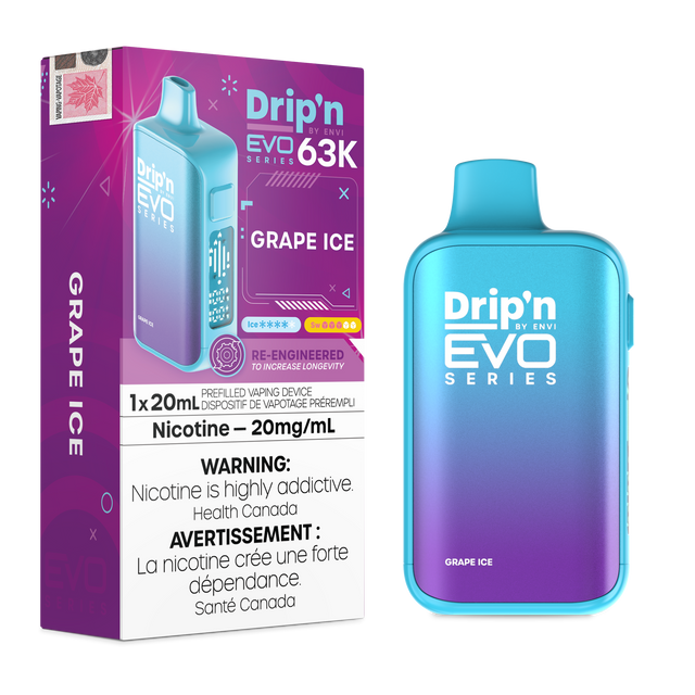 Drip’n by Envi EVO 63,000 puffs disposable vape Grape Ice- 20mL E-liquid - Nicotine Strength 20mg/mL