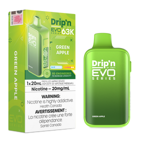 Drip’n by Envi EVO 63,000 puffs disposable vape GreenApple- 20mL E-liquid - Nicotine Strength 20mg/mL