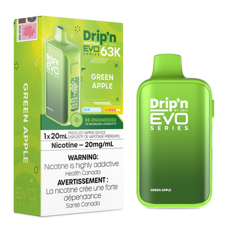 Drip’n by Envi EVO 63,000 puffs disposable vape GreenApple- 20mL E-liquid - Nicotine Strength 20mg/mL