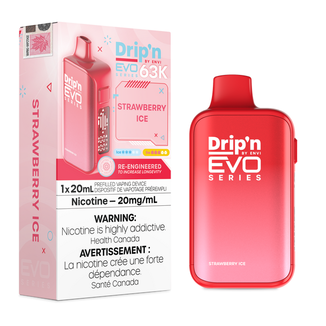 Drip’n by Envi EVO 63,000 puffs disposable vape Strawberry Ice  20mL E-liquid - Nicotine Strength 20mg/mL