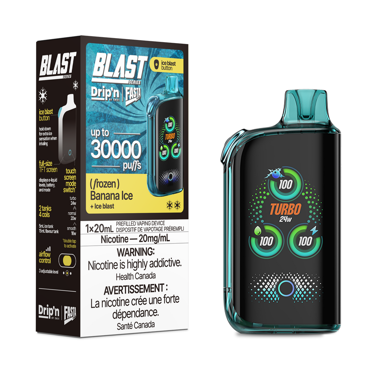 Drip'n By Envi FASTA Blast Series 30K Disposable Vapes - Banana Ice Flavor