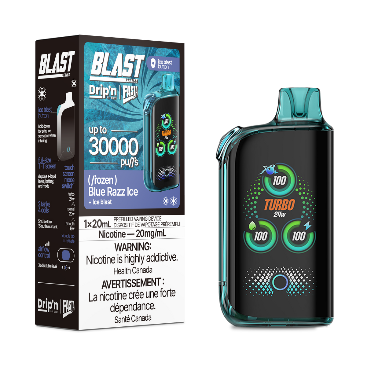 Drip'n By Envi FASTA Blast Series 30K Disposable Vapes - Blue Razz Ice Flavor