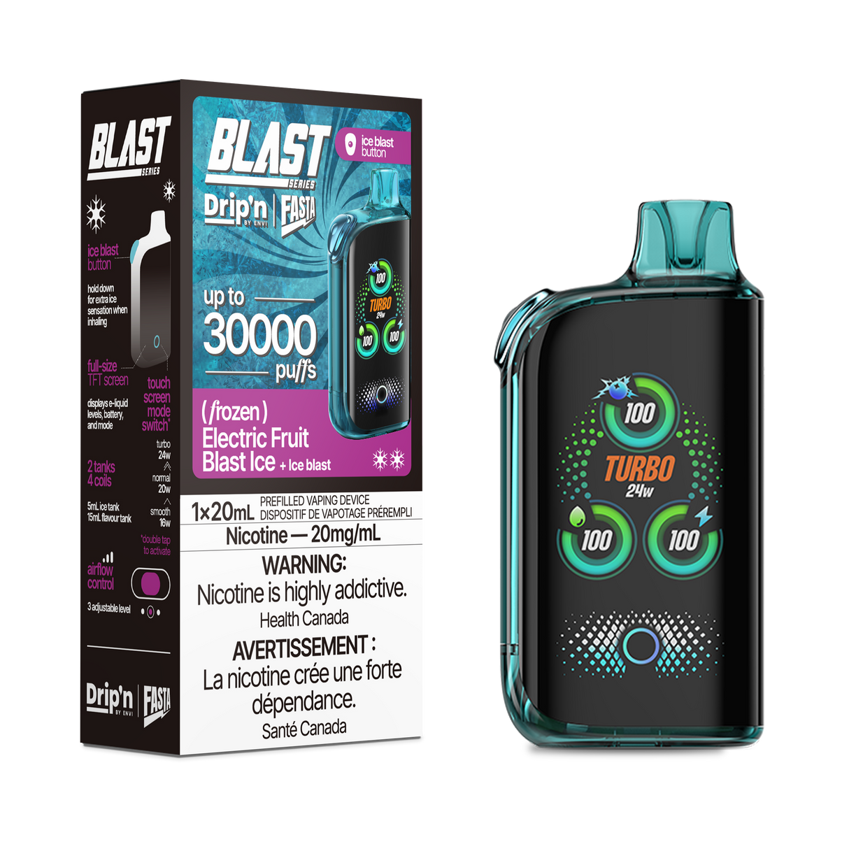 Drip'n By Envi FASTA Blast Series 30K Disposable Vapes - Electric Fruit Blast Ice Flavor