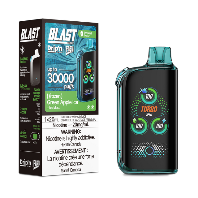 Drip'n By Envi FASTA Blast Series 30K Disposable Vapes - Green Apple Ice Flavor