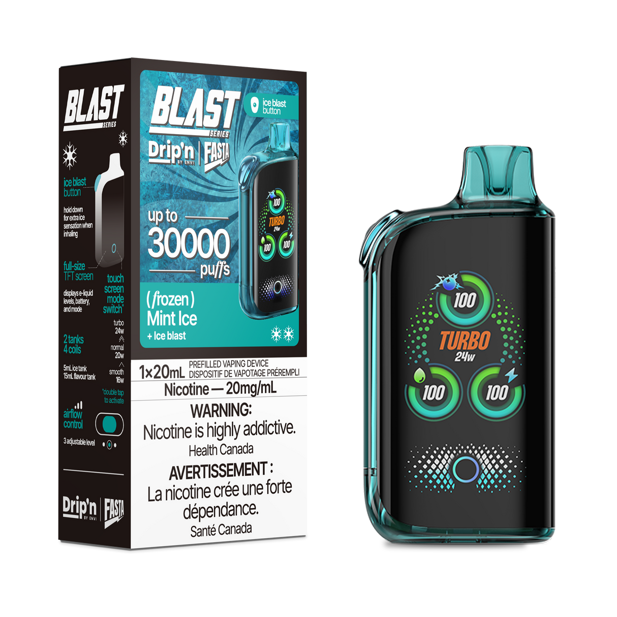 Drip'n By Envi FASTA Blast Series 30K Disposable Vapes - Mint Ice Flavor