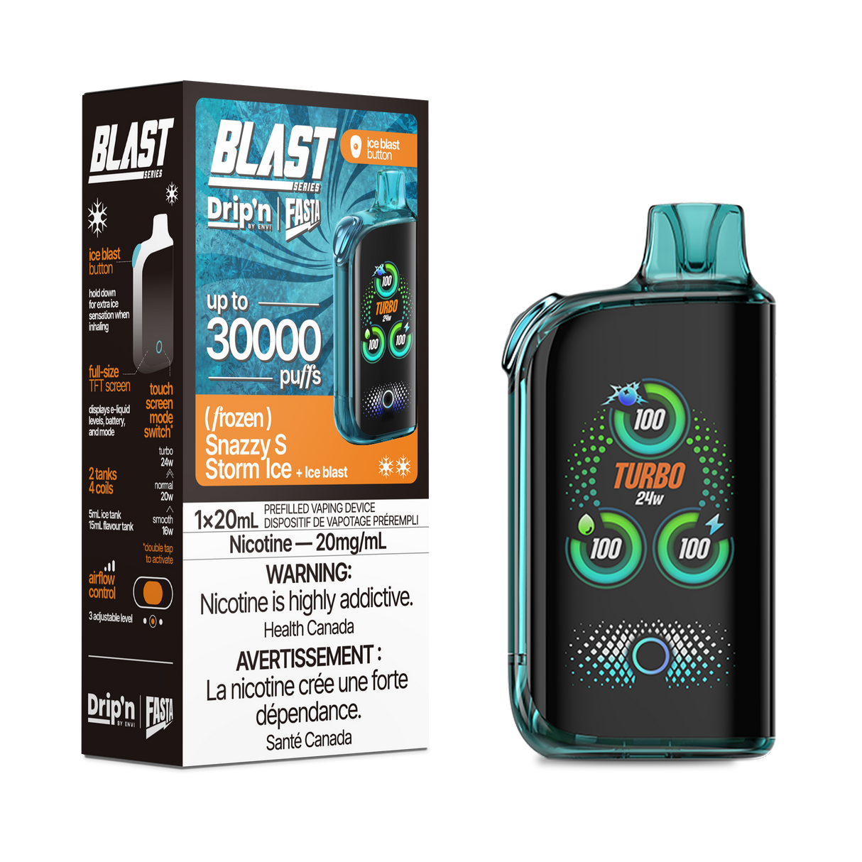 Drip'n By Envi FASTA Blast Series 30K Disposable Vapes - Snazzy S Storm Ice Flavor