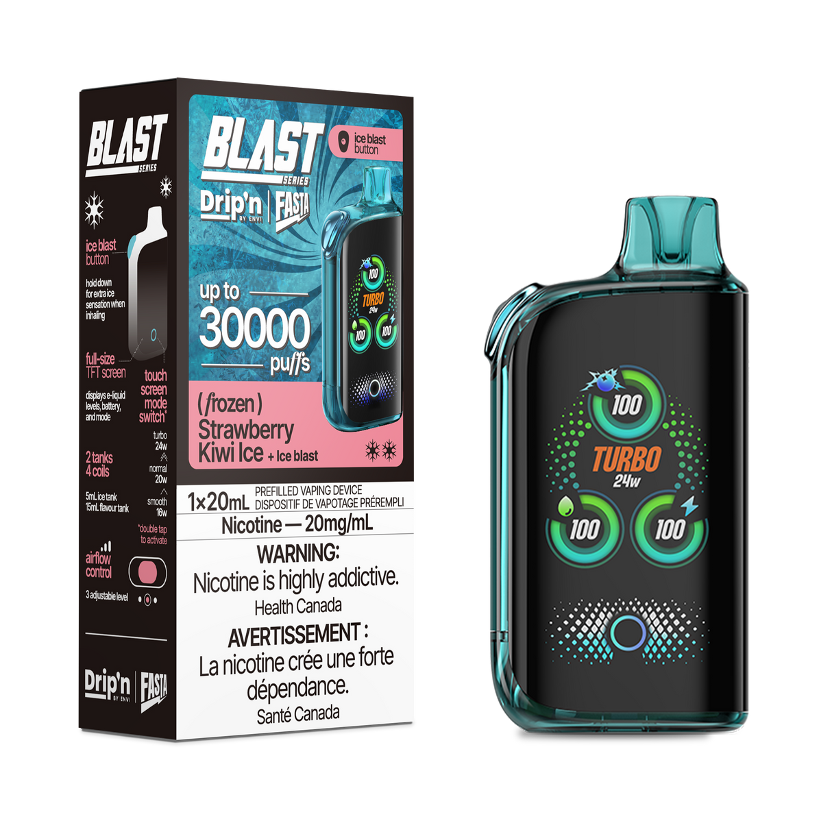 Drip'n By Envi FASTA Blast Series 30K Disposable Vapes - Strawberry Kiwi Ice Flavor