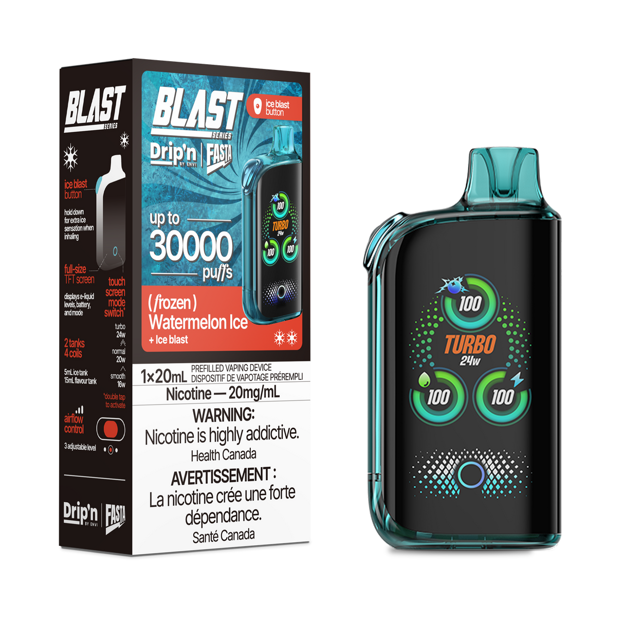 Drip'n By Envi FASTA Blast Series 30K Disposable Vapes - Watermelon Ice Flavor