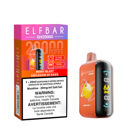 Elf Bar GH20000 Disposable Vape - Berry Blast Flavour - 20mg/ml nicotine strength, 20ml e-liquid capacity.