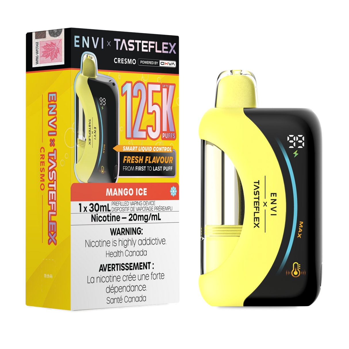 ENVI x TasteFlex Cresmo 125K Mango Ice clear tank disposable vape