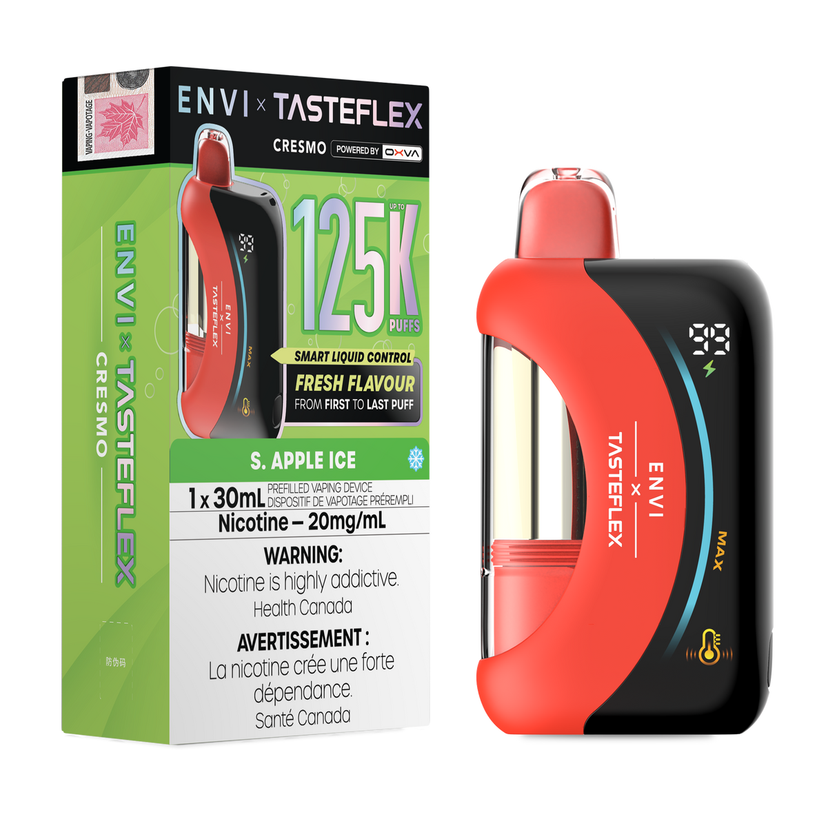 S. Apple Ice ENVI x TasteFlex Cresmo 125K 30mL disposable vape