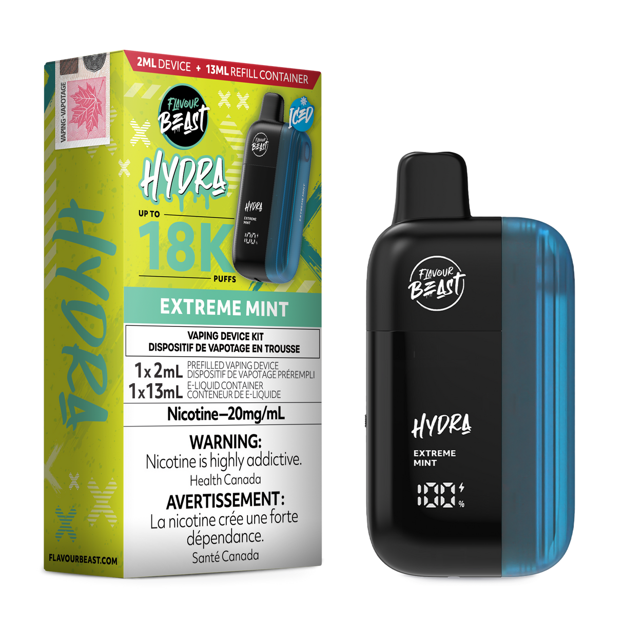 HYDRA by Flavour Beast Extreme Mint Disposable Vape with Bold Mint Flavor 18k puffs.