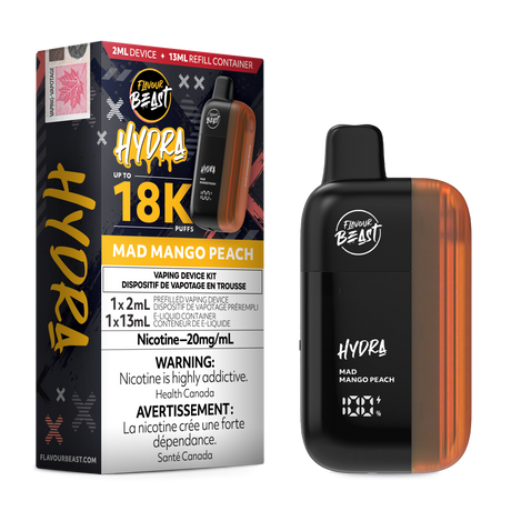 HYDRA by Flavour Beast Mad Mango Peach Disposable Vape with Tropical Fruit Flavors 18k.