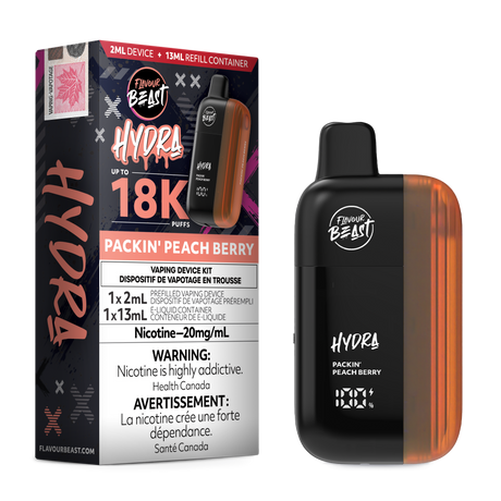 HYDRA by Flavour Beast Packin' Peach Berry Disposable Vape with Peach and Berry Flavours 18k puffs.