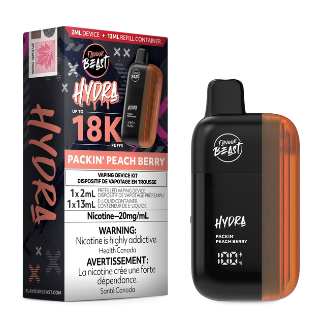 HYDRA by Flavour Beast Packin' Peach Berry Disposable Vape with Peach and Berry Flavours 18k puffs.