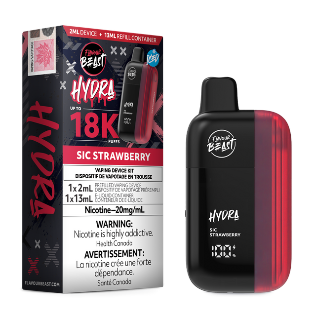 HYDRA by Flavour Beast Sic Strawberry Disposable Vape with Fresh Strawberry Flavour 18k puffs.