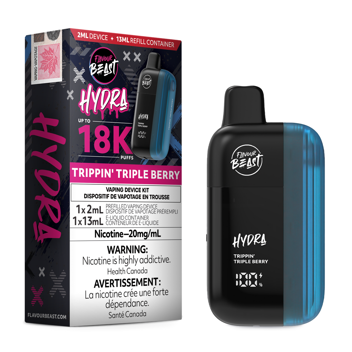 HYDRA by Flavour Beast Trippin' Triple Berry Disposable Vape with Berry Flavour Blend 18k puffs.