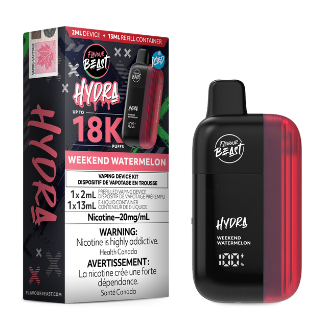 HYDRA by Flavour Beast Weekend Watermelon Disposable Vape with Fresh Watermelon Flavour 18k puffs.