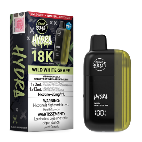 HYDRA by Flavour Beast Wild White Grape Disposable Vape with Fresh White Grape Flavour 18k puffs.