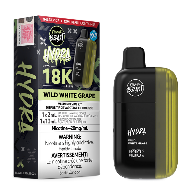 HYDRA by Flavour Beast Wild White Grape Disposable Vape with Fresh White Grape Flavour 18k puffs.