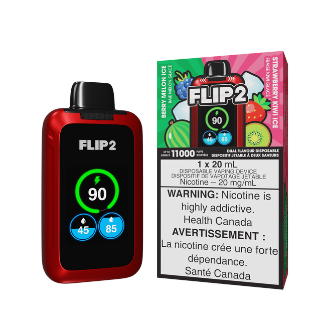 Berry Melon Ice and Strawberry Kiwi Ice FLIP 2 Disposable Vape 11000 Puffs by Flip Bar