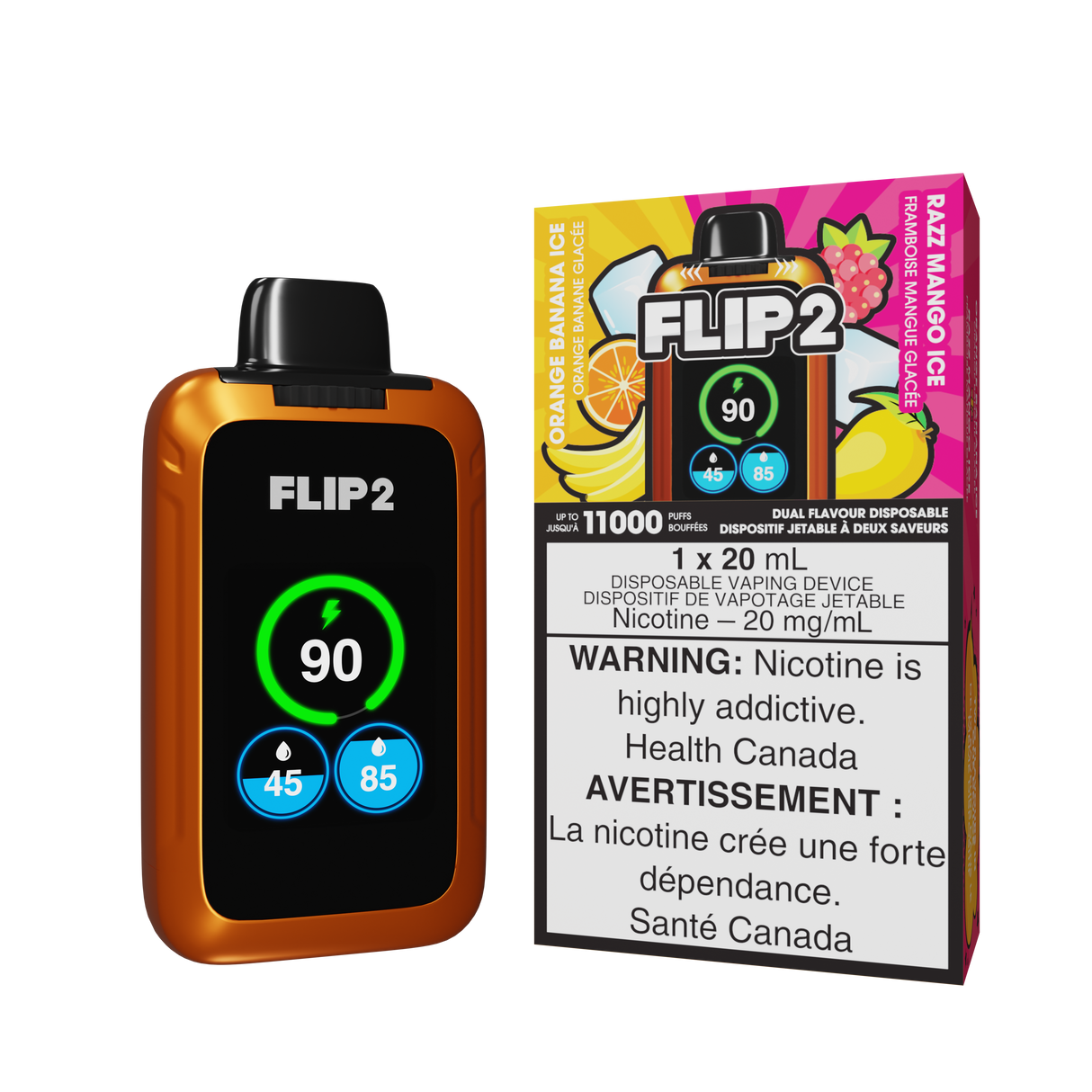 Flip 2 Disposable Vape - Orange Banana Ice and Razz Mango Ice