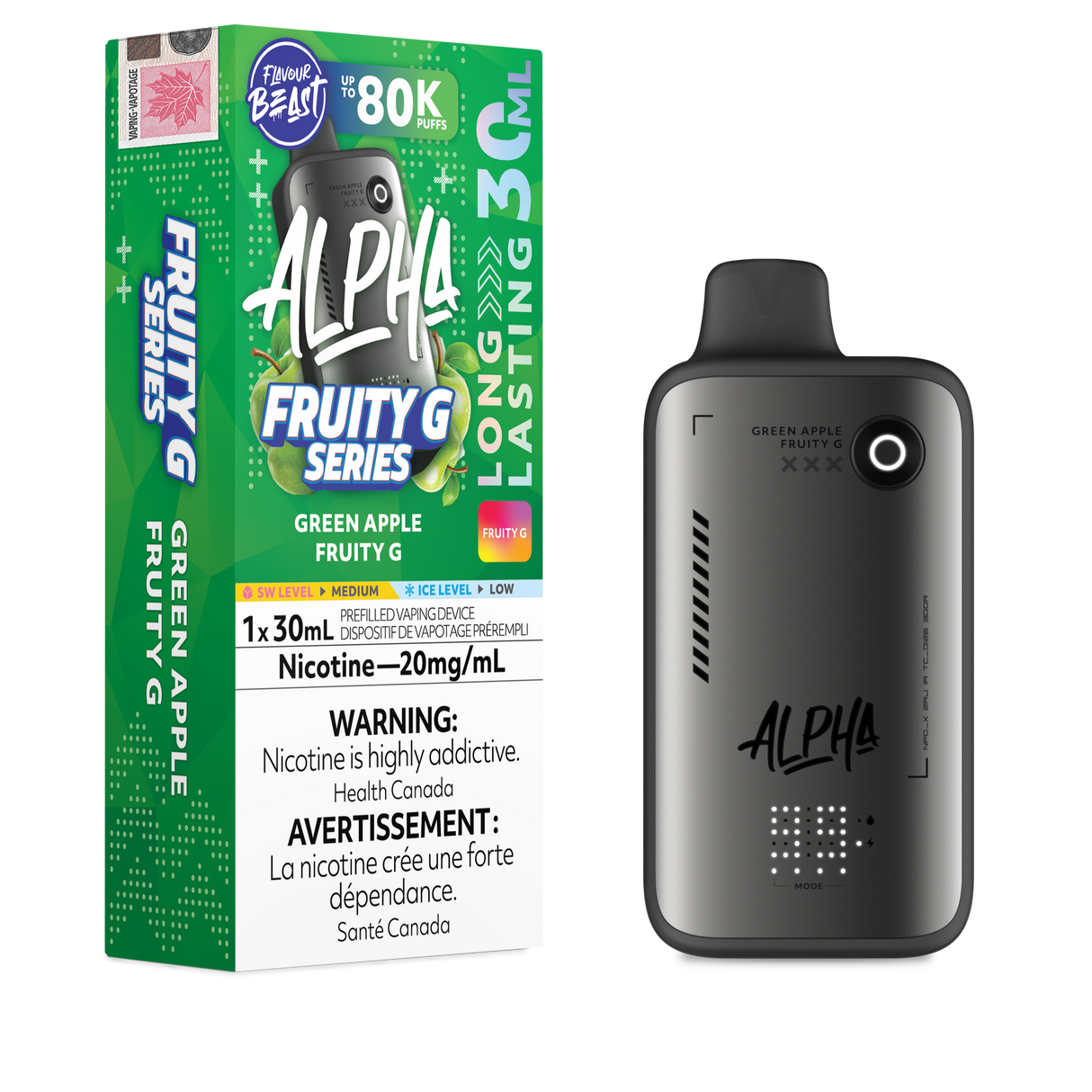 Flavour Beast Alpha 80K Disposable Vape Green Apple Fruity G Series disposable vape with up to 80,000 puffs